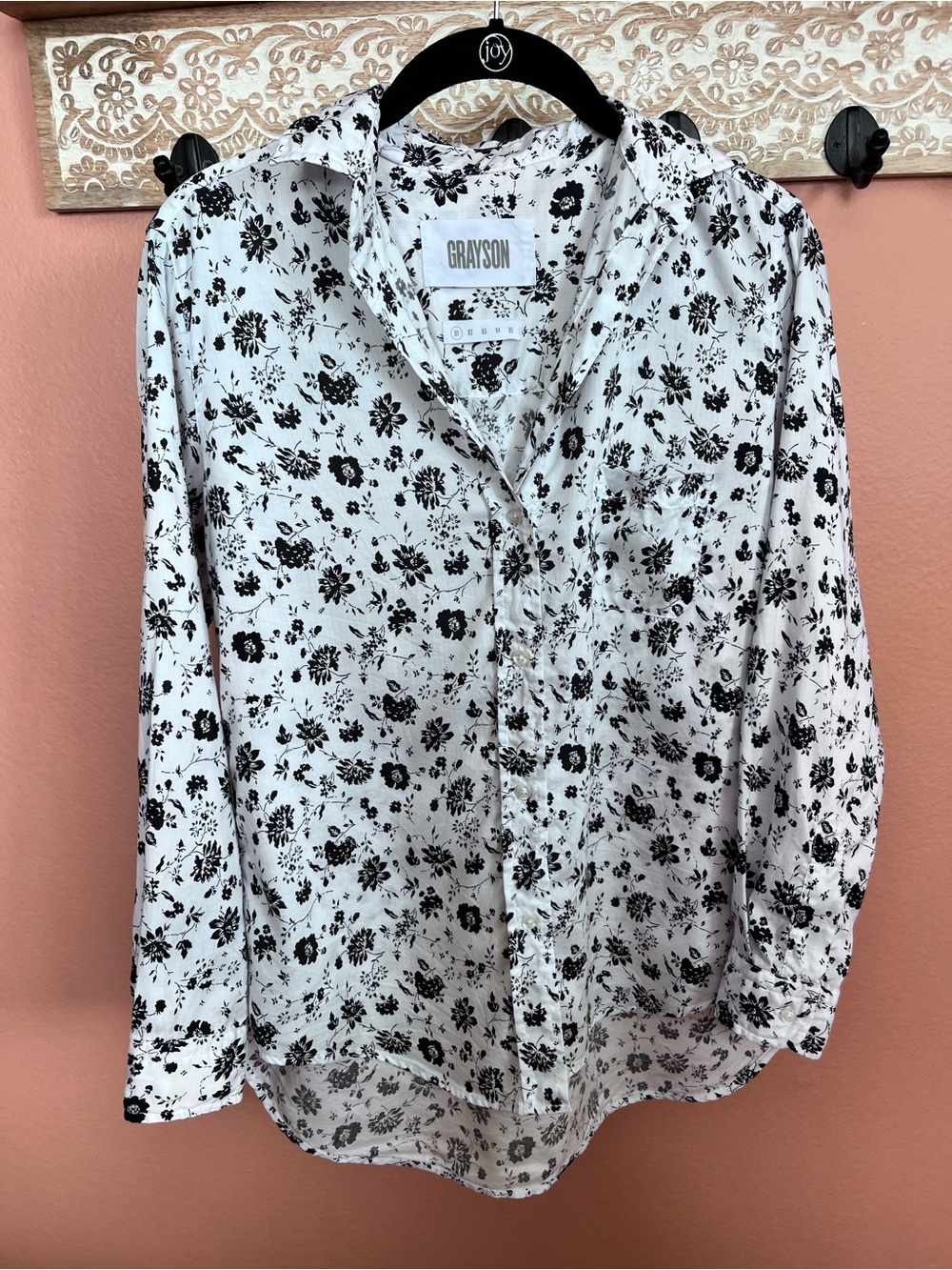 Grayson “The Hero” black and white floral button-down shirt